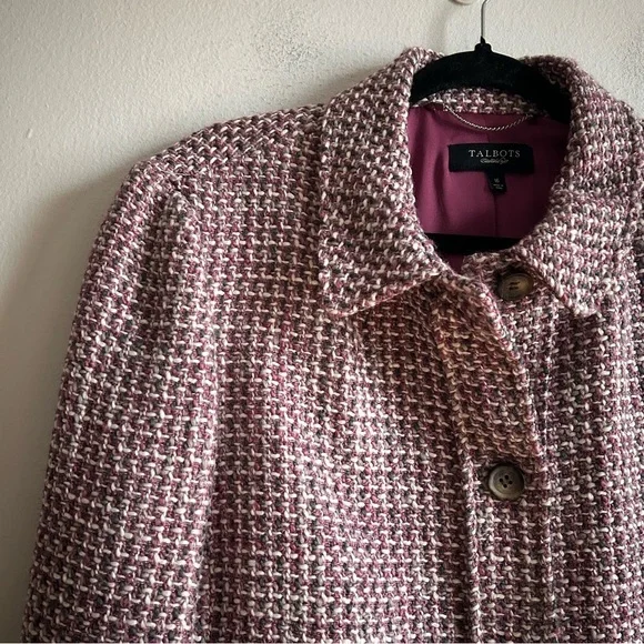 Talbots S 16 Tweed Pink Elegant Classic Button Front Blazer Jacket - Picture 3 of 12